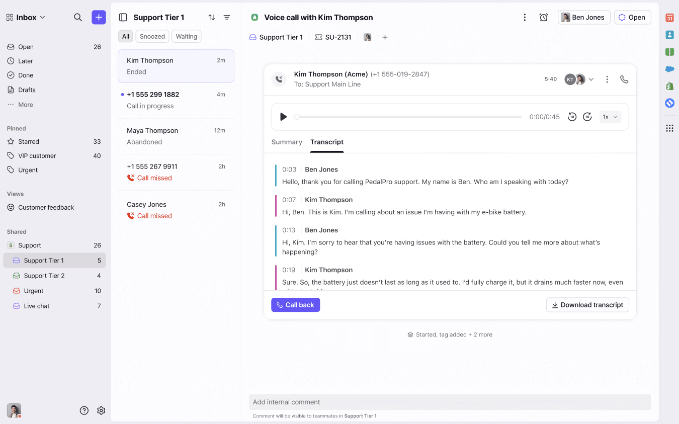 Screenshot of Aircall